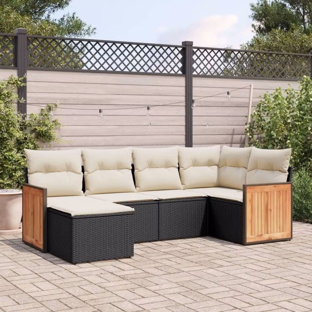 Maison Exclusive - Set Divano da Giardino 6 pz con Cuscini Nero in Polyrattan