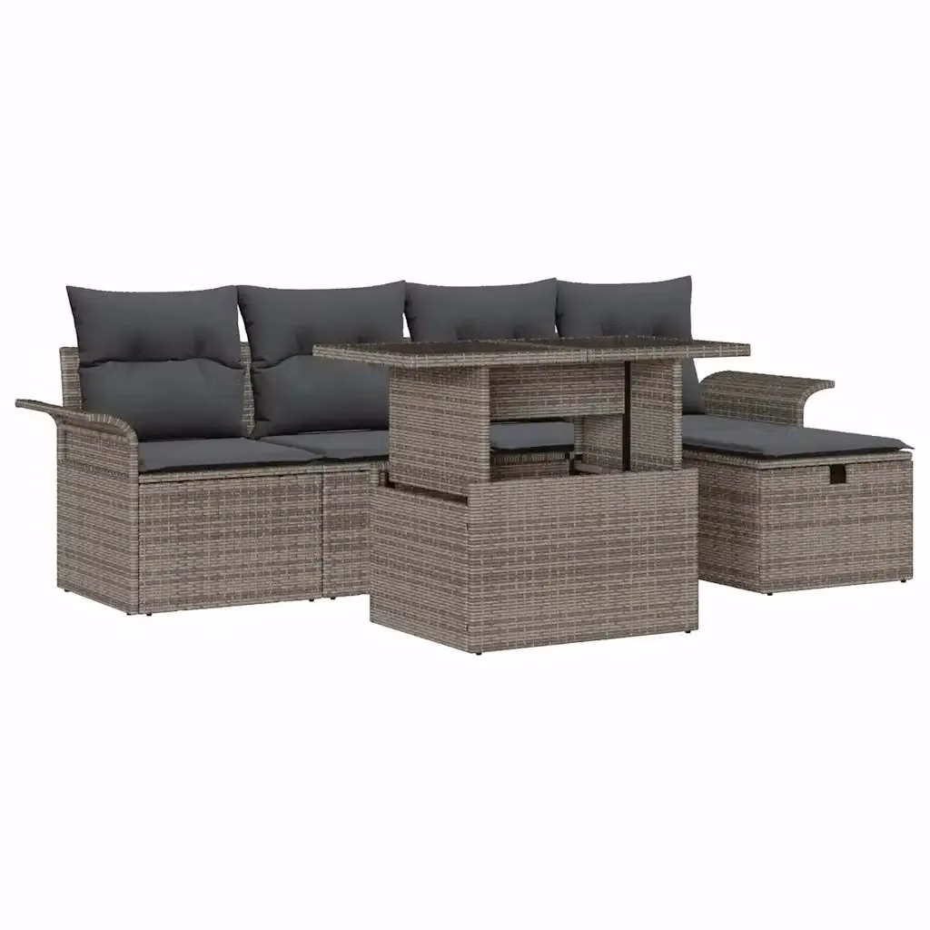Set Divano da Giardino L-Shape vidaXL in Polyrattan Grigio con Cuscini e Tavolino da 6 Pezzi – 2