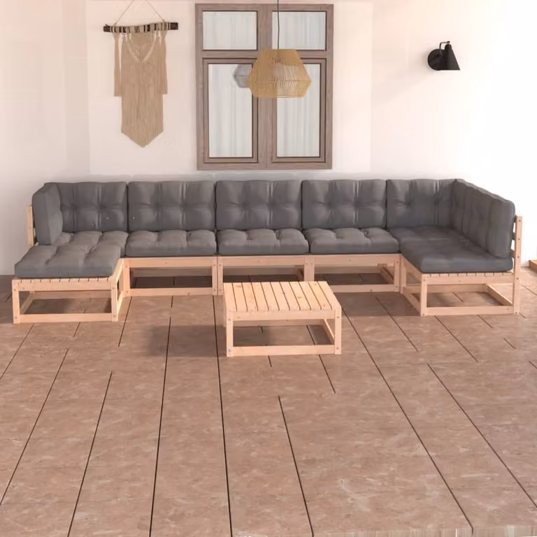 The Living Store Set salotto da giardino 8 pezzi con cuscini in legno di pino massiccio