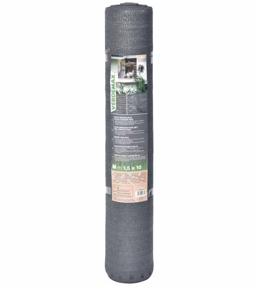 Verdemax Rete Frangivista 1,5x10 m Grigio Anti-UV per Giardino e Terrazzi