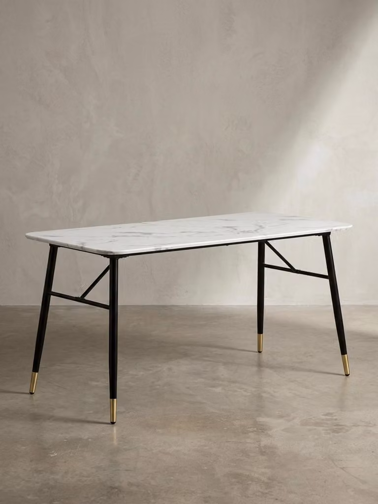 Tavolo da pranzo 140x80x76 cm, bianco effetto marmo, moderno, tavolo da cucina piccolo, tavolo da pranzo rettangolare, tavolo da pranzo con gambe in metallo