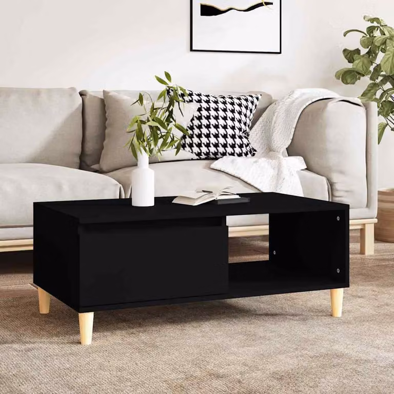 vidaXL Tavolino da Salotto Nero in Legno e MDF, L 90 x P 50 x H 36,5 cm