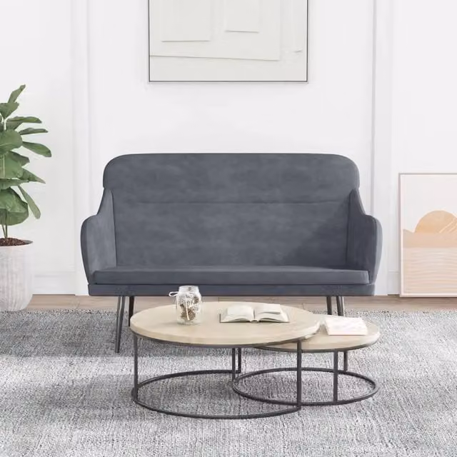 Panca-Sgabello Design Mania in Velluto Grigio con Struttura in Metallo L: 110 cm, P: 76 cm, H: 80 cm