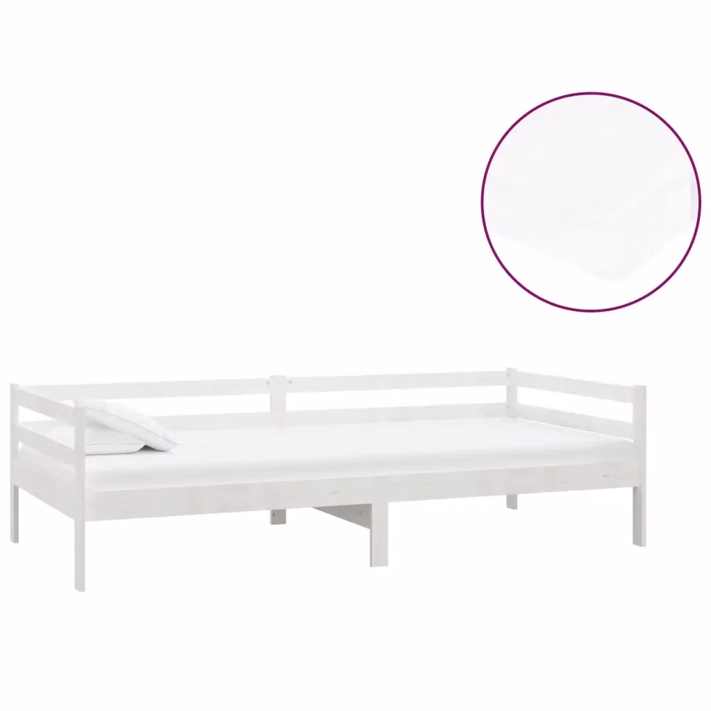 Divano Letto vidaXL in Legno di Pino con Materasso in Schiuma, Bianco, L/P/H: 204 x 90 x 57 cm – 2