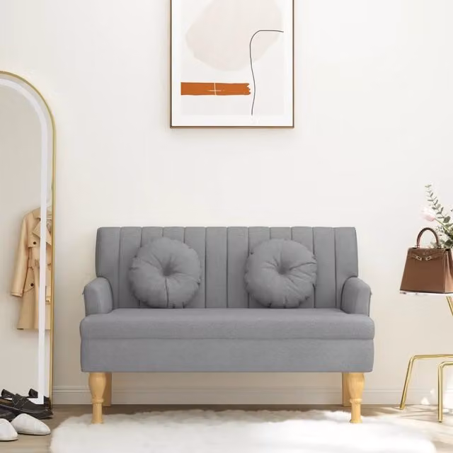 Panca con Cuscini Grigio Chiaro 113x64,5x75,5 cm in Tessuto 372130