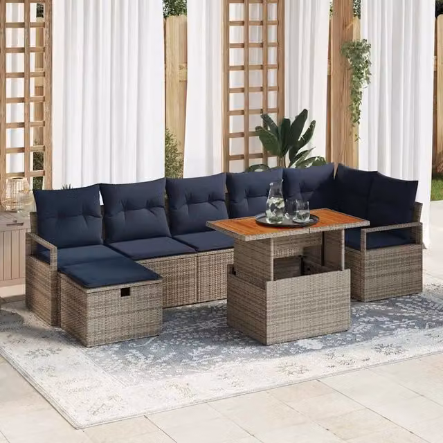 Set Divano da Giardino 8 pz Grigio polyrattan 3360007