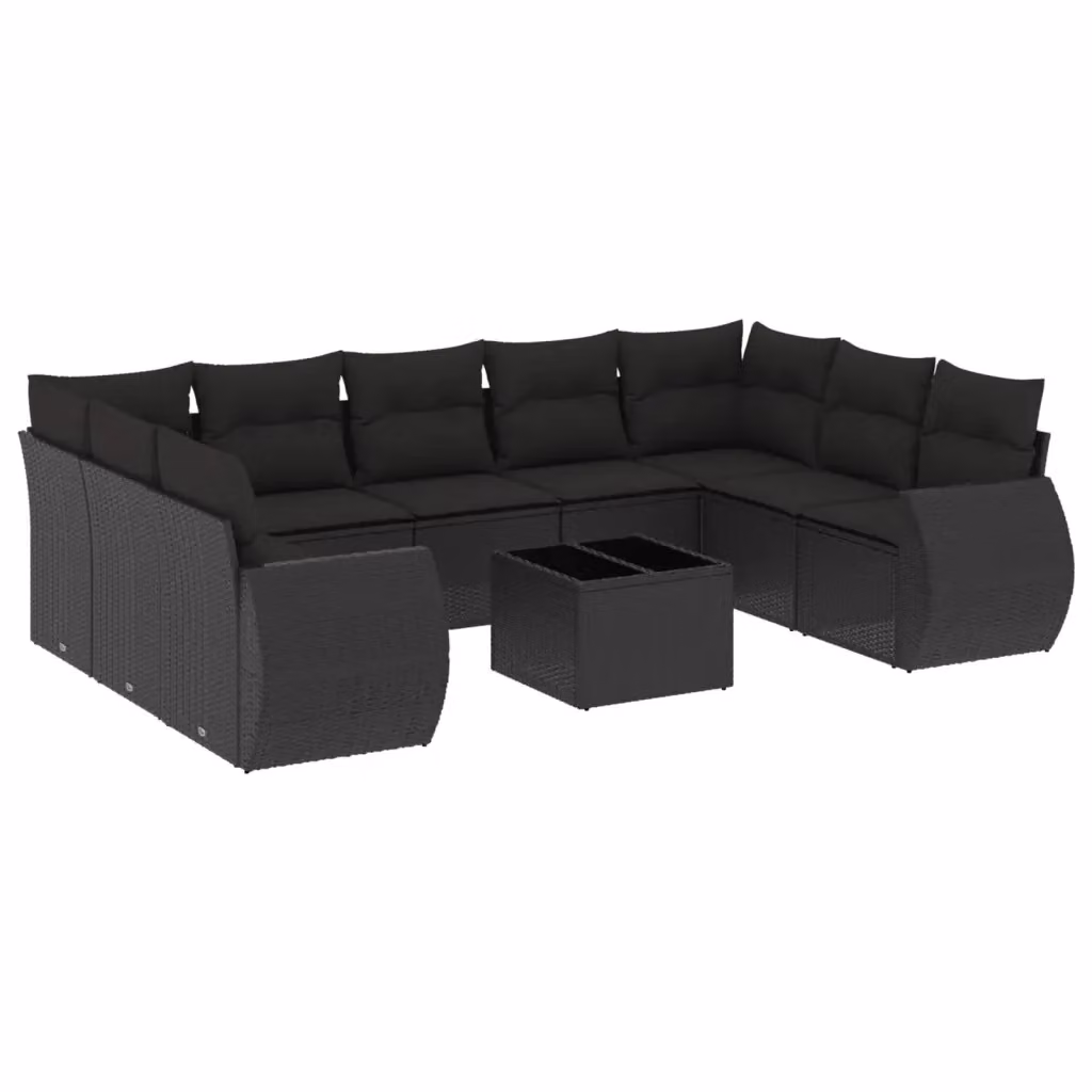 vidaXL Set Divani da Giardino a L con Cuscini e Tavolino, Polyrattan e Metallo, Nero – 2