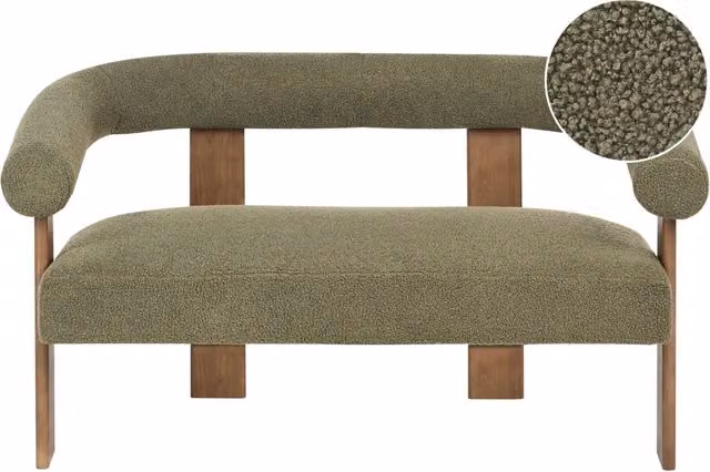 Divano a 2 posti Boucle Verde e Marrone Scuro stile retrò gambe in legno