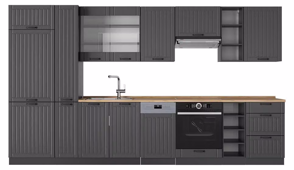 Cucina componibile Vicco Fame-Line Grigio scuro 355 cm , PL Rovere, Model 57050
