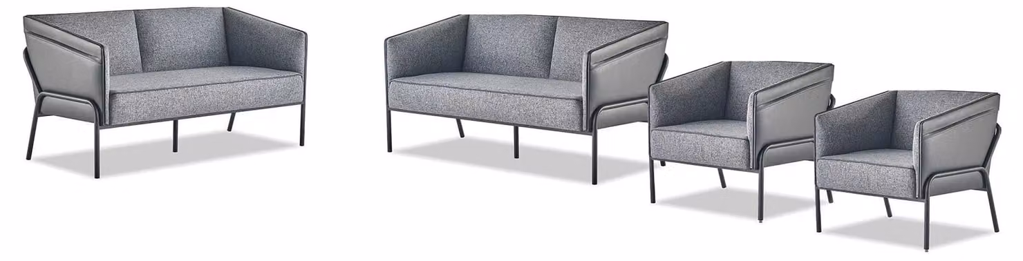 Sofa-Set Grau 2-Sitzer Sessel Sofagarnituren Sofas Textil Leder Edelstahl