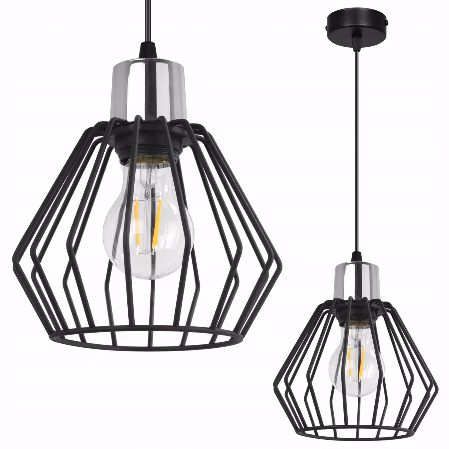 Lampada a sospensione, lampadario da soffitto, paralume in filo metallico, LED
