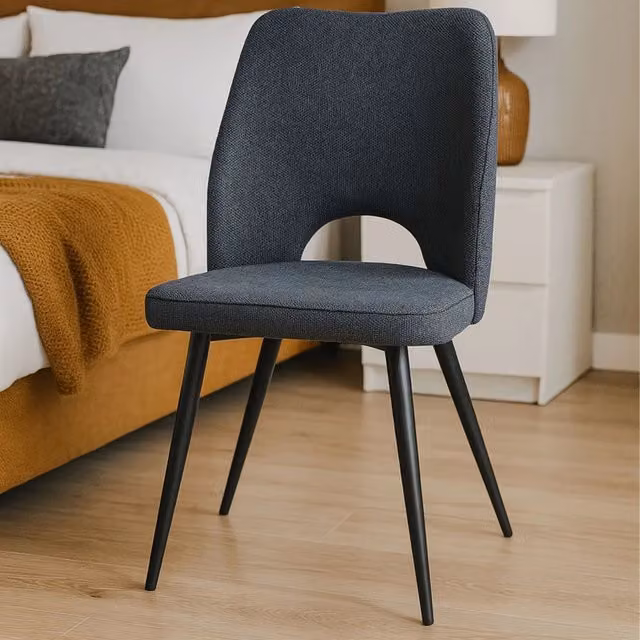 SET 4 SEDIA ASOLA TESSUTO PETROLIO GAMBE NERE