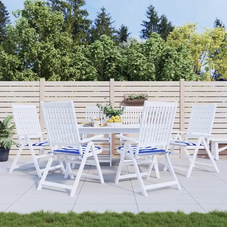 Set di 6 cuscini per sedia vidaXL a strisce bianche e blu, in tessuto traspirante e idrorepellente, L/P/H: 40 x 40 x 3 cm