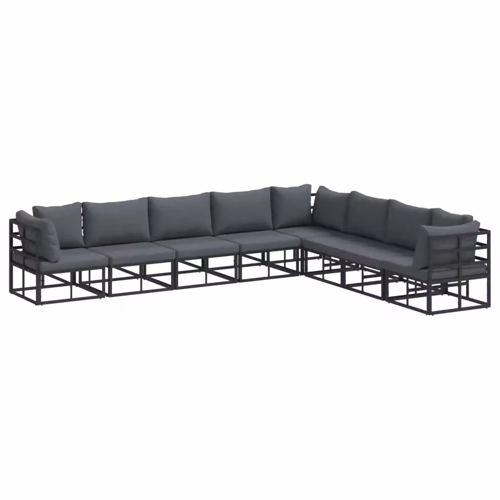 vidaXL Set Divano da Giardino a L in Alluminio Verniciato Nero con Cuscini Antivivide 8 pz – 2