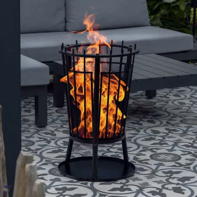 HI Cestino per il fuoco con parascintille nero 40 x 61 cm