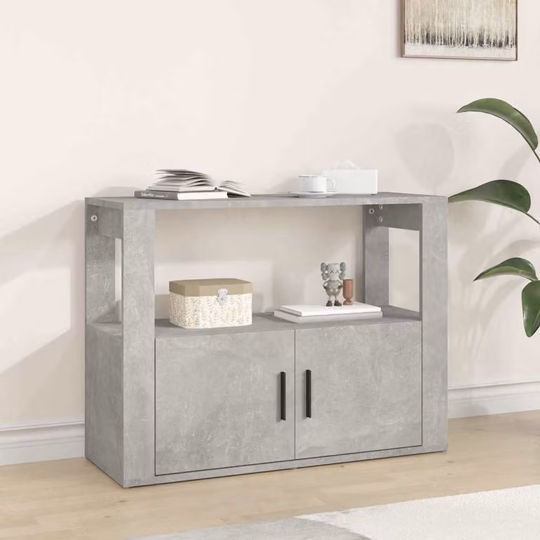 Credenza vidaXL in legno multistrato e MDF, Grigio Cemento, L 80 cm x P 30 cm x H 60 cm
