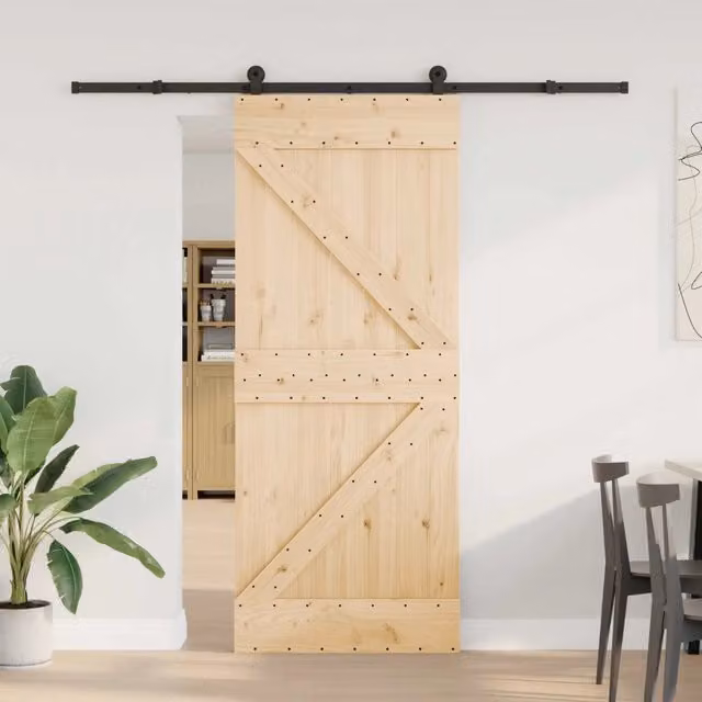 Porta scorrevole minimalista vidaXL NARVIK in legno e acciaio, colori Naturale, Nero e Beige, L: 85 cm, H: 210 cm