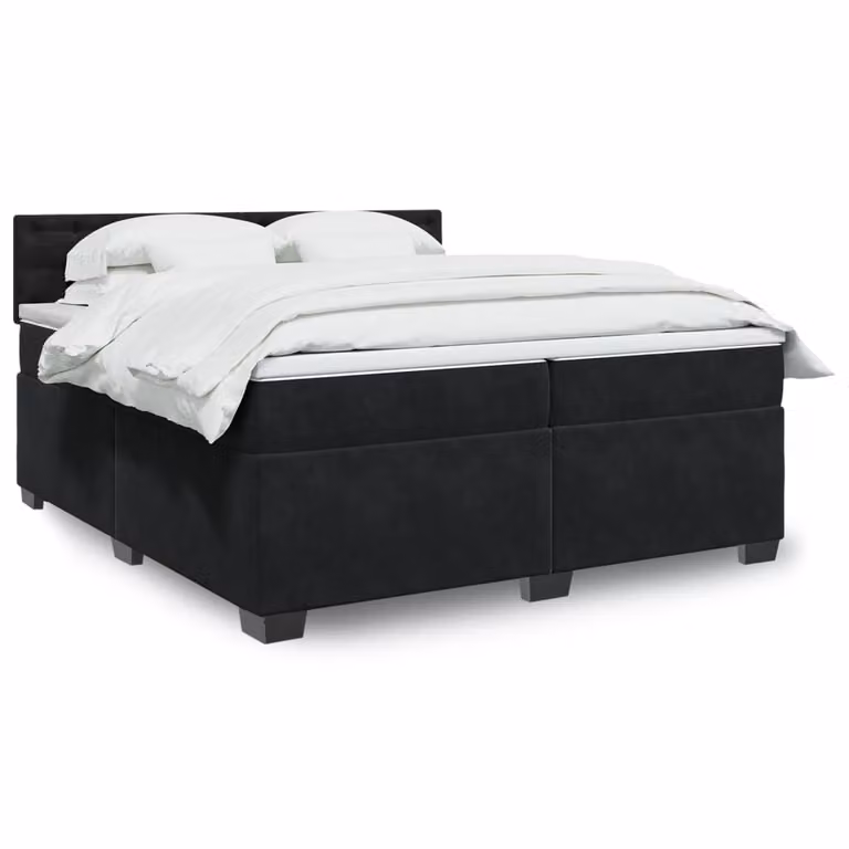 vidaXL Giroletto a Molle con Materasso in Velluto Nero 200 x 200 cm