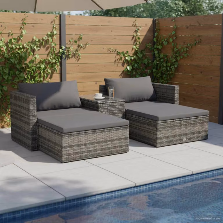 Set Divani da Giardino vidaXL 5 Pezzi a Forma di L con Tavolino e Cuscini Grigio