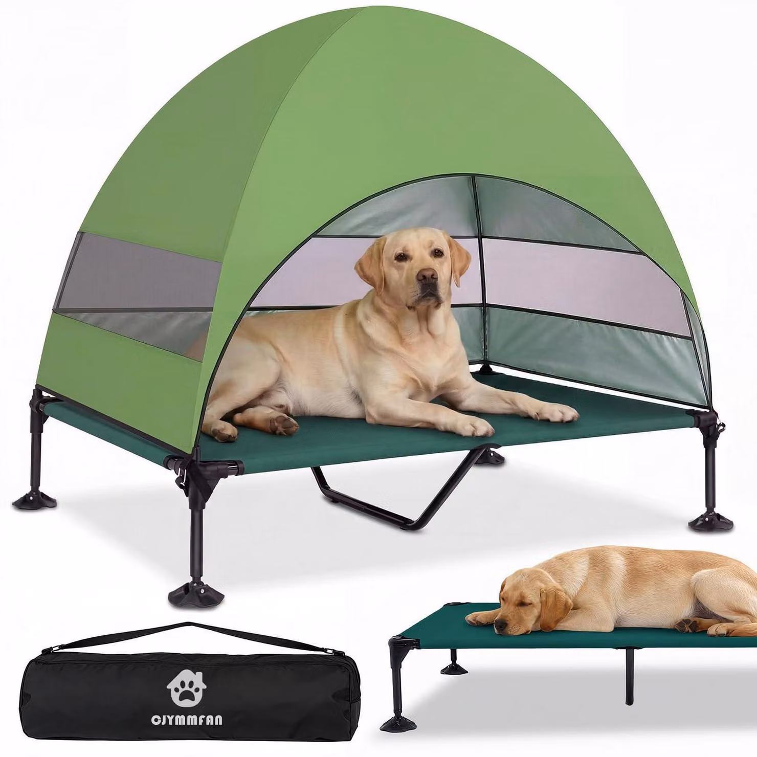 Cuccia per cani da esterno, con tetto protettivo anti-UV, pieghevole, con sistema di raffreddamento, verde, taglia XL