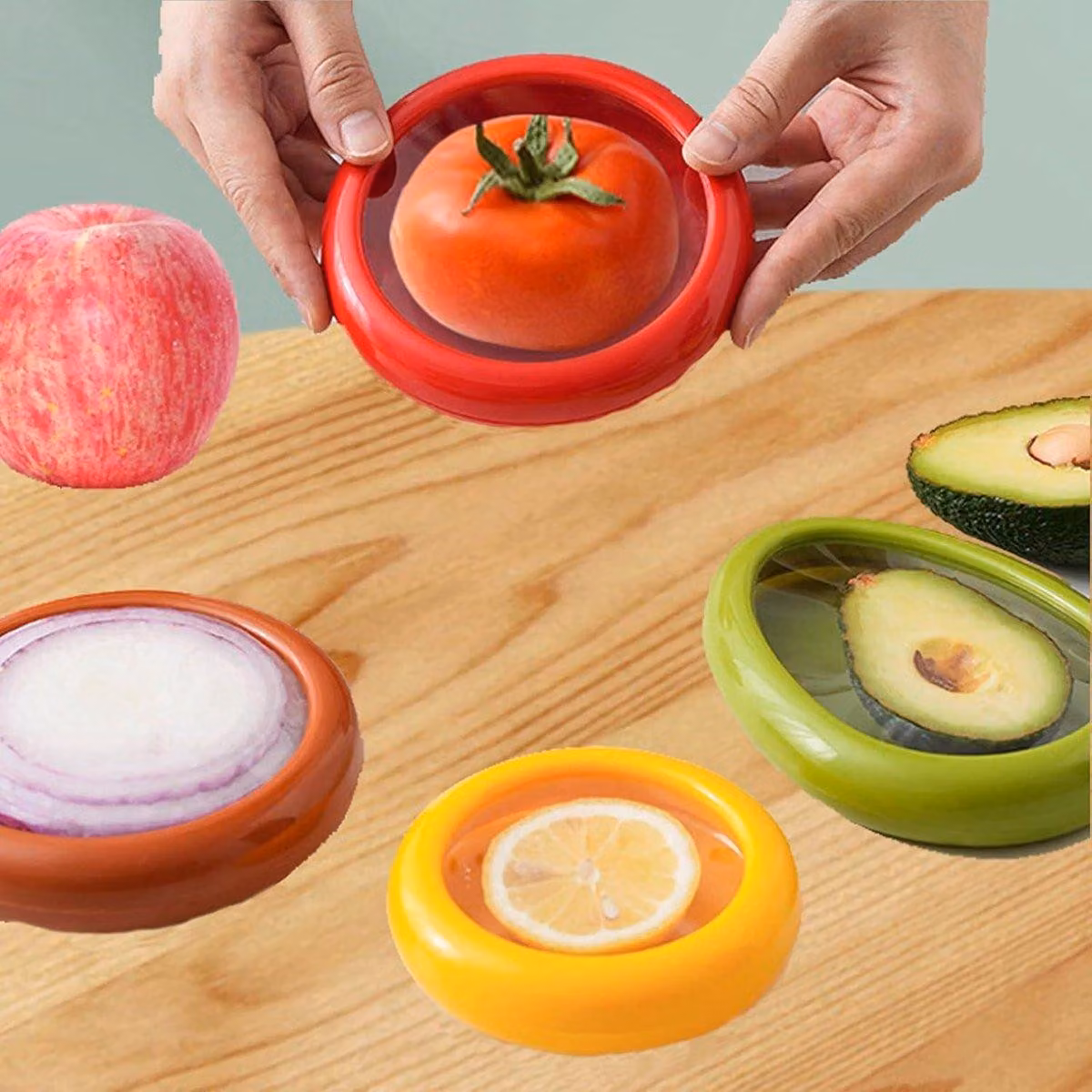Contenitori in silicone riutilizzabili per la conservazione della frutta, con azione antiossidante - Set da 4