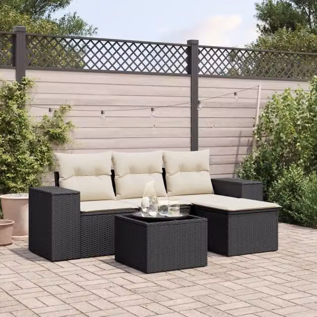 Salotto da Giardino-Set Divani da Giardino 5 pz con Cuscini in Polyrattan Nero 936496