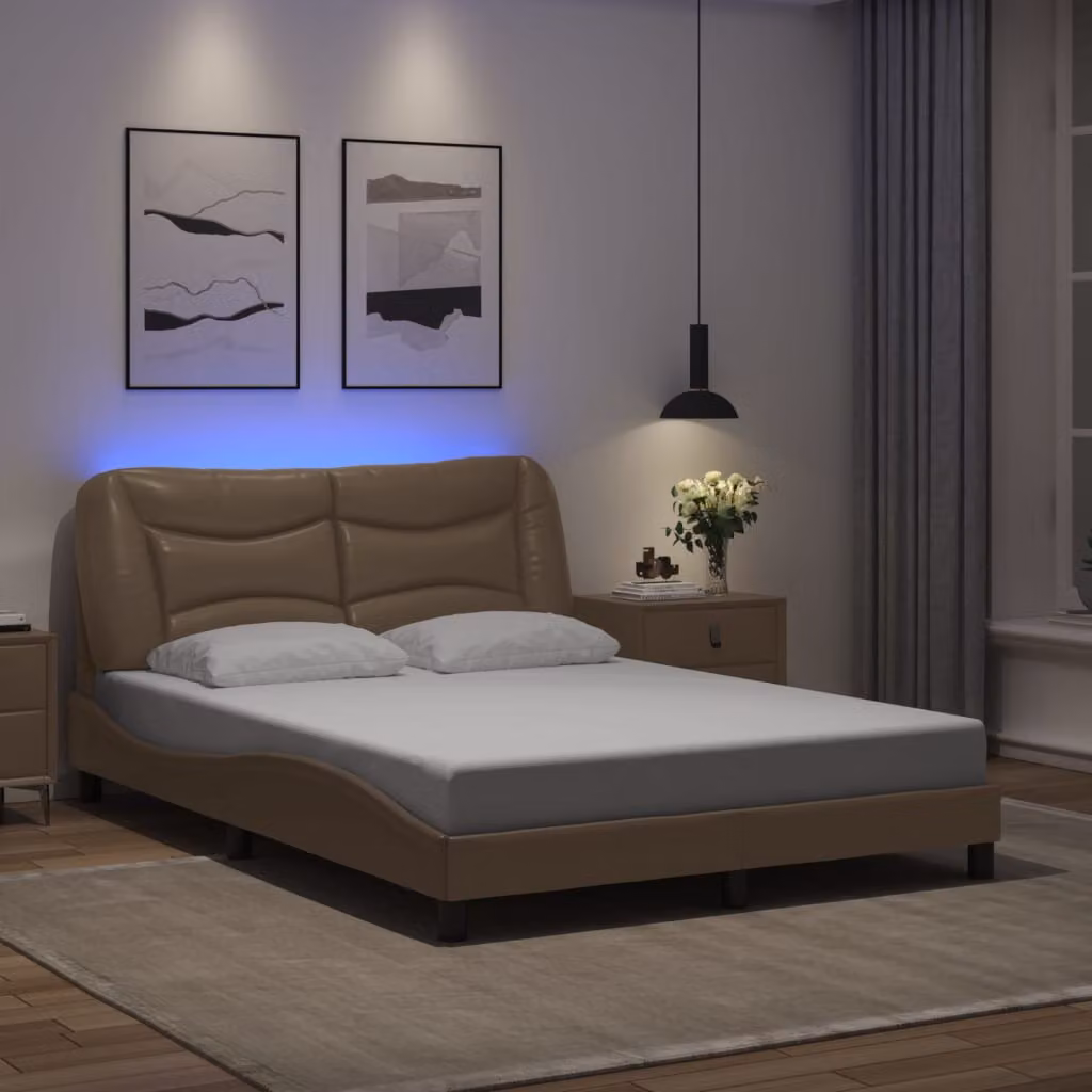 Giroletto con LED e porta USB Hvar vidaXL, Cappuccino, L: 140 cm, P: 190 cm – 1