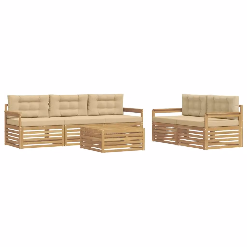 Set da giardino moderno vidaXL composto da 6 pezzi con divano a 3 posti, poltrone e tavolino da caffè in legno di acacia con cuscini bianchi e beige – 2