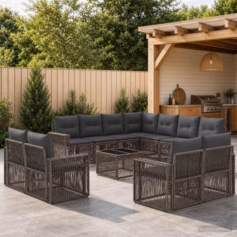 Set Divano da Giardino vidaXL 12 Pezzi a Forma di L in Polyrattan Grigio e Antracite con Cuscini e Tavolino da Caffè