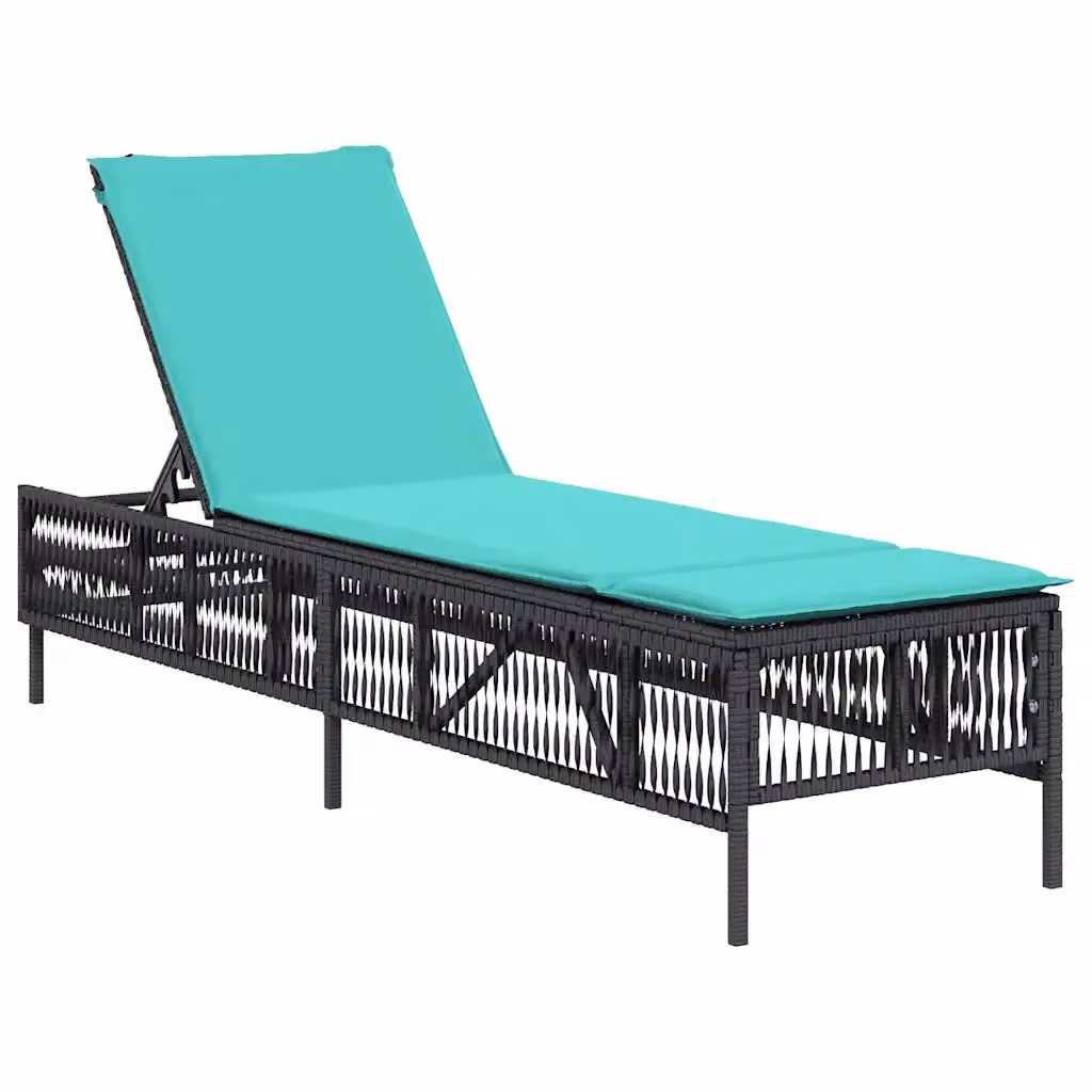 Lettino prendisole vidaXL in polyrattan nero con cuscino regolabile e tessuto resistente ai raggi UV – 2