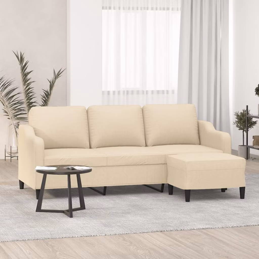 Maison Exclusive - Divano a tre posti con poggiapiedi, color crema, 180 cm, in tessuto