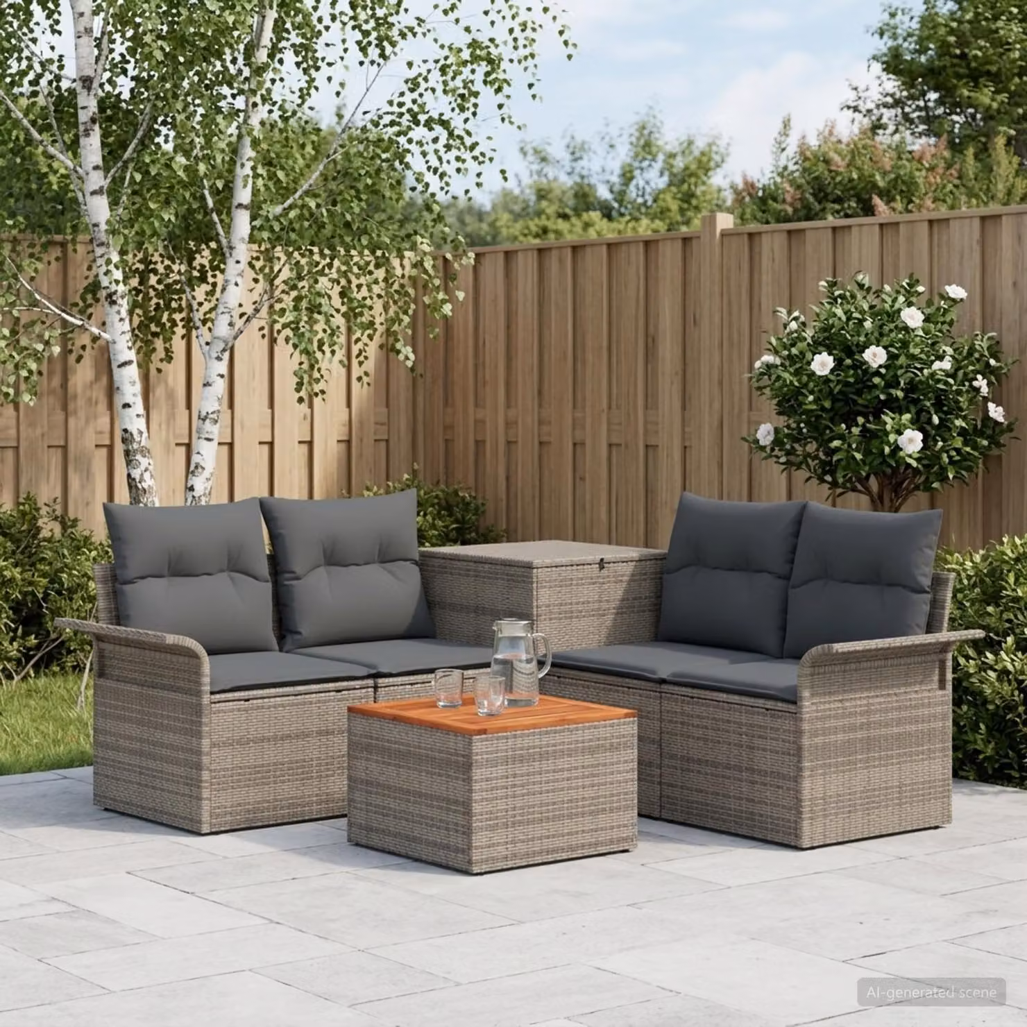 Set di divani da giardino vidaXL a forma di L con tavolo da caffè, 6 pezzi, colore grigio e antracite