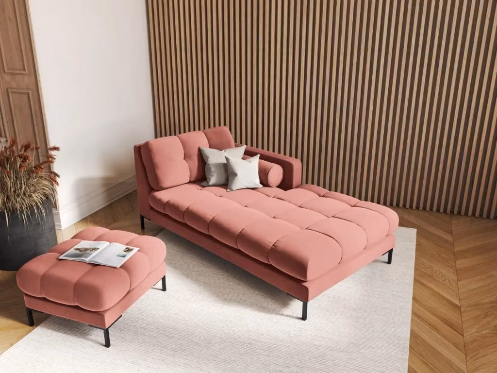 Chaise longue destra Bali di Cosmopolitan Design in velluto rosa con struttura in metallo L/P/H: 164 x 102 x 75 cm – 2