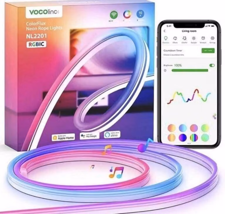 VOCOlinc NL2201 Luce a corda al neon 3m RGBIC LED Luce Smart Home IP67 Alexa Google