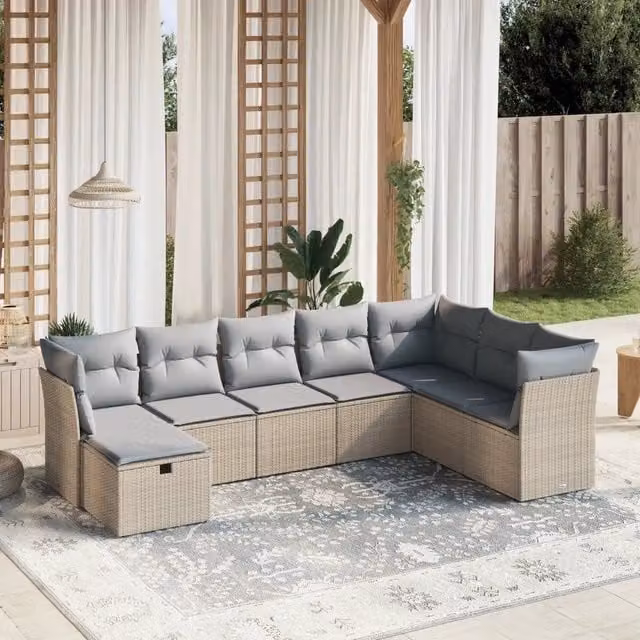 Set Divano da Giardino 8 pz con Cuscini Beige Misto Polyrattan 3263275