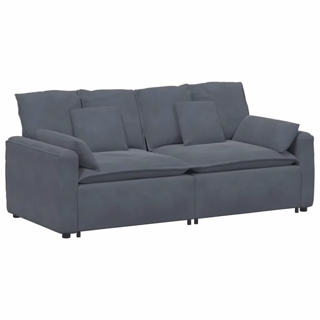 Divano Modulare Moderno vidaXL in Velluto Grigio con Cuscini e Struttura in Metallo – 2