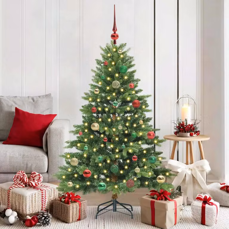Albero di Natale artificiale vidaXL verde con 150 LED luce bianca calda in PE e PVC, Altezza: 150 cm
