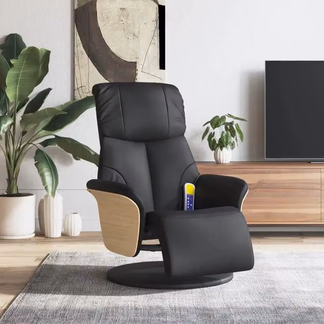 Poltrona Reclinabile Relax vidaXL in Similpelle Nera con Poggiapiedi e Rotazione a 360 Gradi – 1