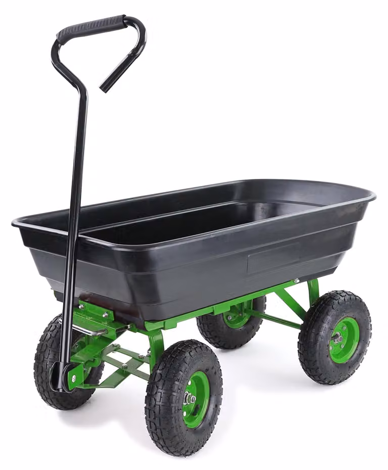 Carrello da trasporto, carrello da giardino, carriola, carrello manuale, con funzione basculante, capacità 250 kg, colore nero e verde