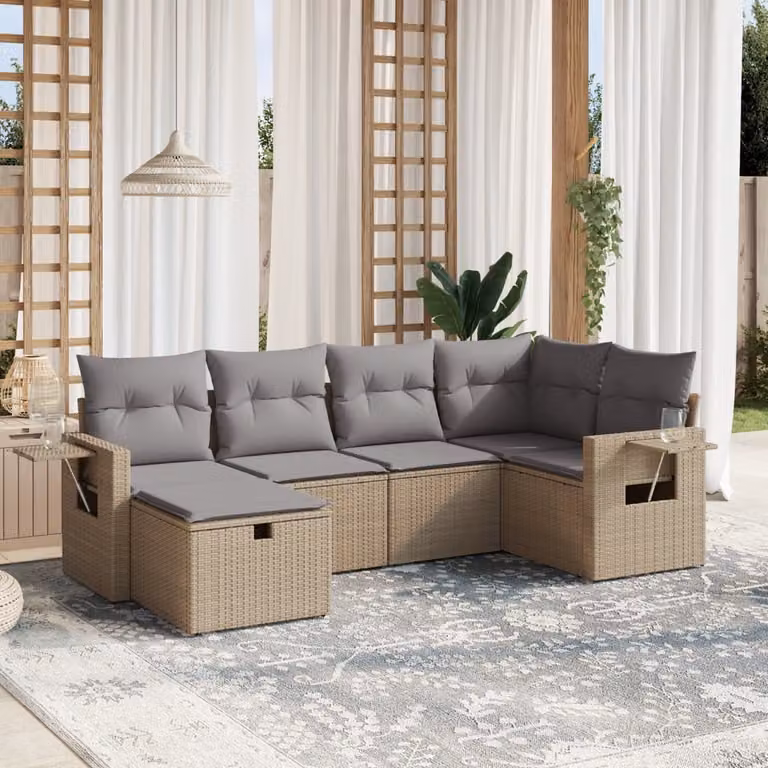 Maison Exclusive - Set Divano da Giardino 6 pz con Cuscini Beige Misto Polyrattan