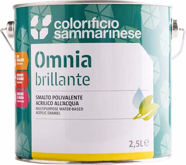 Set di 6 confezioni di Smalto all'Acqua Omnia Colorificio Sammarinese, Rosso Vivo Brillante, Finitura Lucida, 0,75 l per confezione