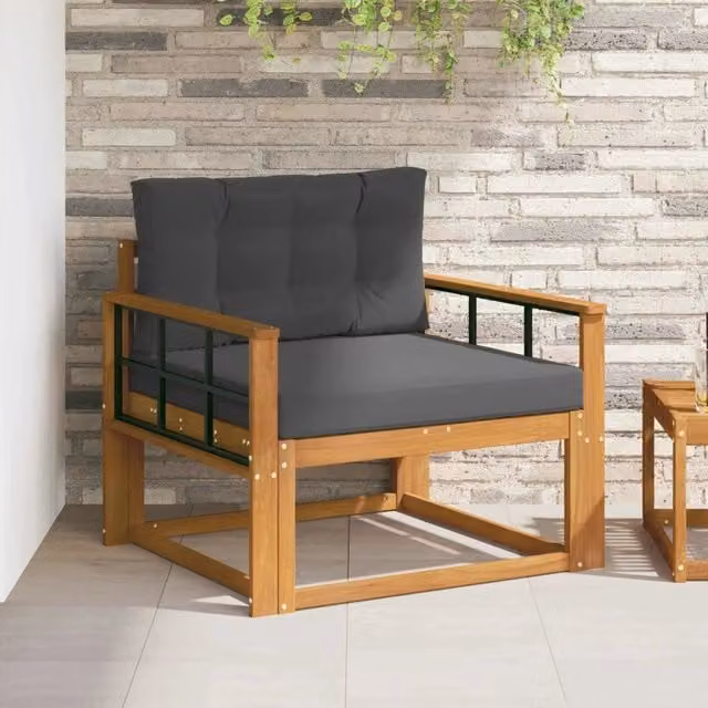 Divano centrale componibile per esterno in legno di acacia con cuscini inclusi, colore marrone e grigio – 1