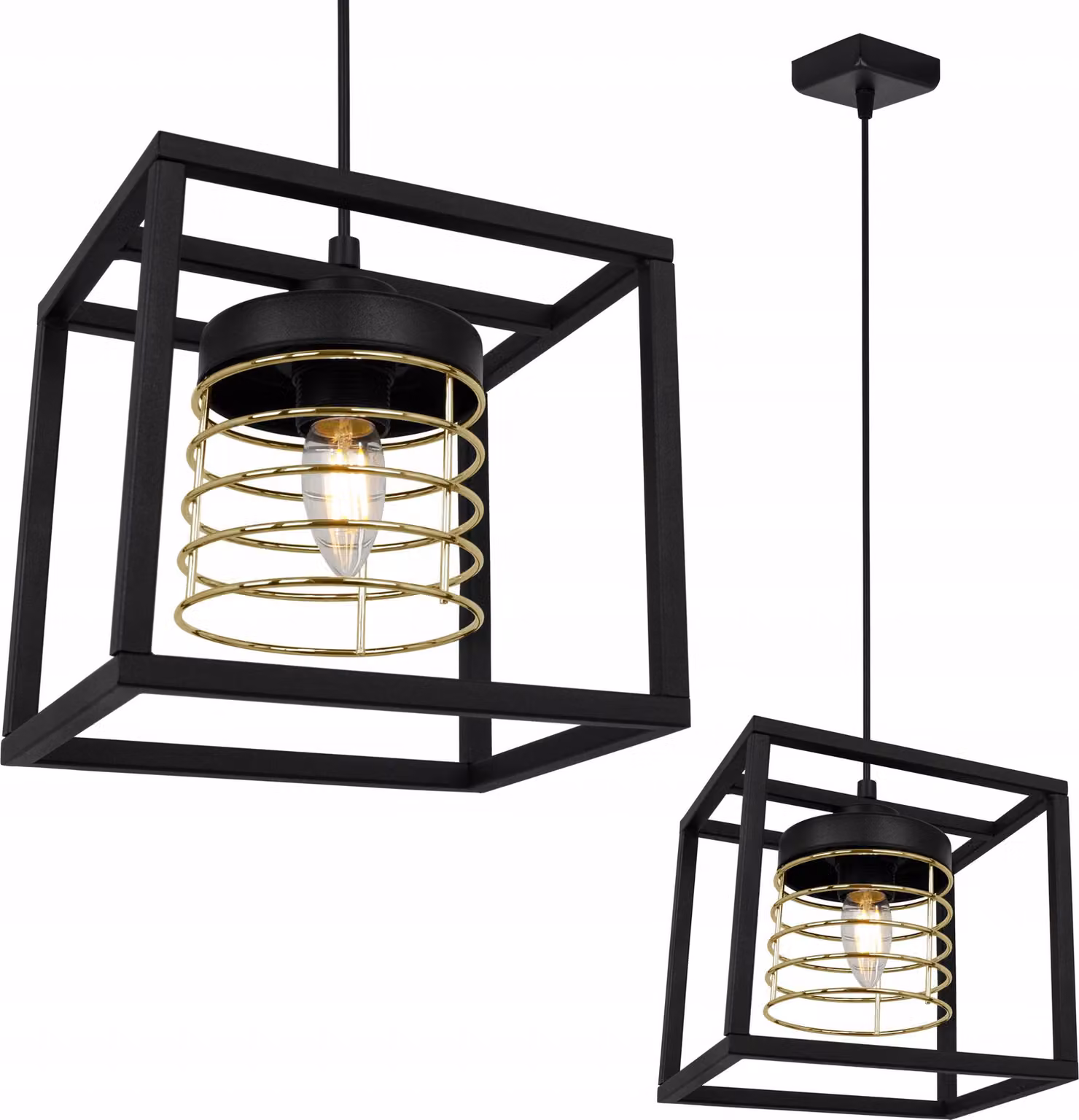 Lampada a sospensione Rasti Cage - Lampada da soffitto per soggiorno, camera da letto e sala da pranzo - Lampada a sospensione in metallo e vetro - E27 - Oro - 1 lampadina