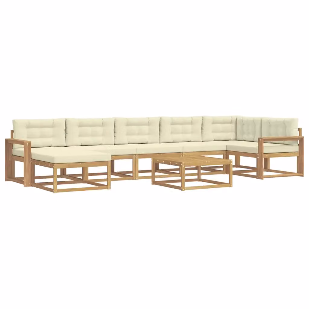 Set di divani da esterno vidaXL in legno di acacia con pouf e tavolino, 8 pezzi, Bianco e Beige – 2