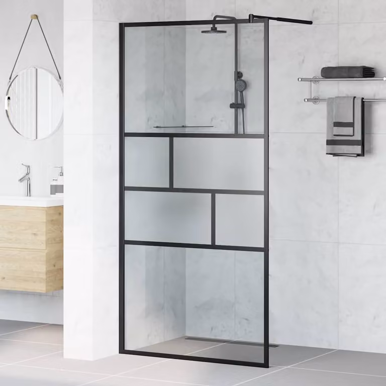 Parete Doccia Walk-in vidaXL Rettangolare in Vetro Trasparente e Alluminio Nero L: 100 cm, H: 195 cm