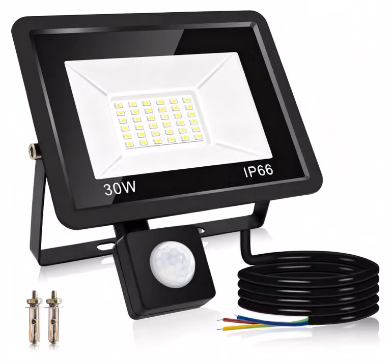 Faretto LED da esterno da 30 W con sensore di movimento, 2700 lumen, grado di protezione IP66