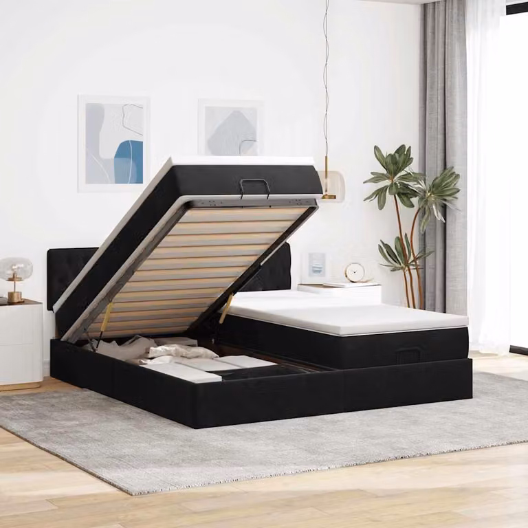 Struttura Letto con Contenitore e Materasso vidaXL in Velluto Nero L: 180 cm, P: 200 cm, H: 203 cm