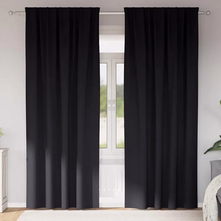 Set di 2 tende blackout vidaXL con anelli in poliestere, colore nero, H: 245 cm x L: 140 cm