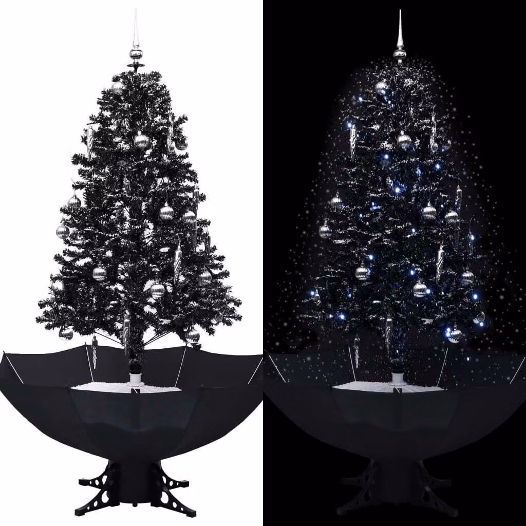 Maison Exclusive - Albero di Natale innevato con base a ombrello, nero, 170 cm, PVC
