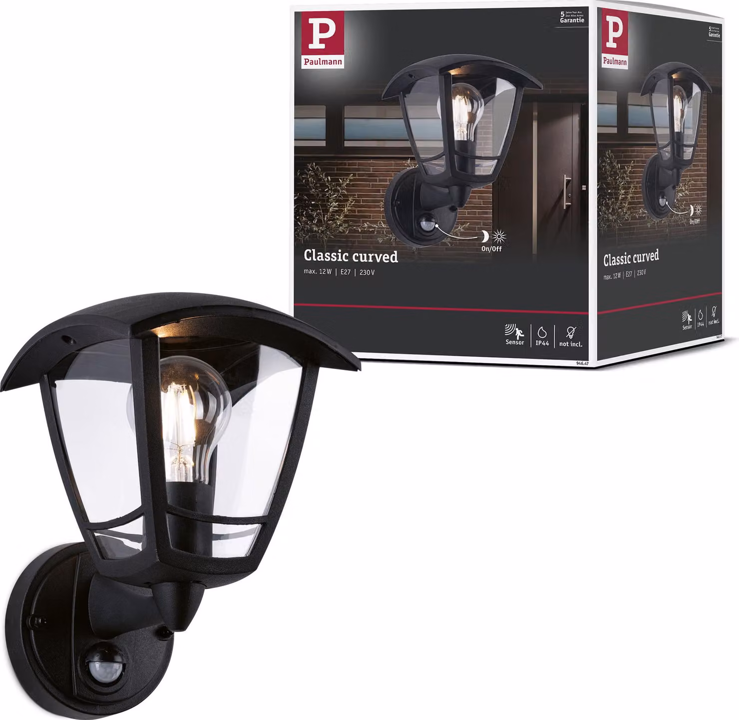 Paulmann Classic Lampada da parete curva per esterni Rilevatore di movimento crepuscolare (IR)